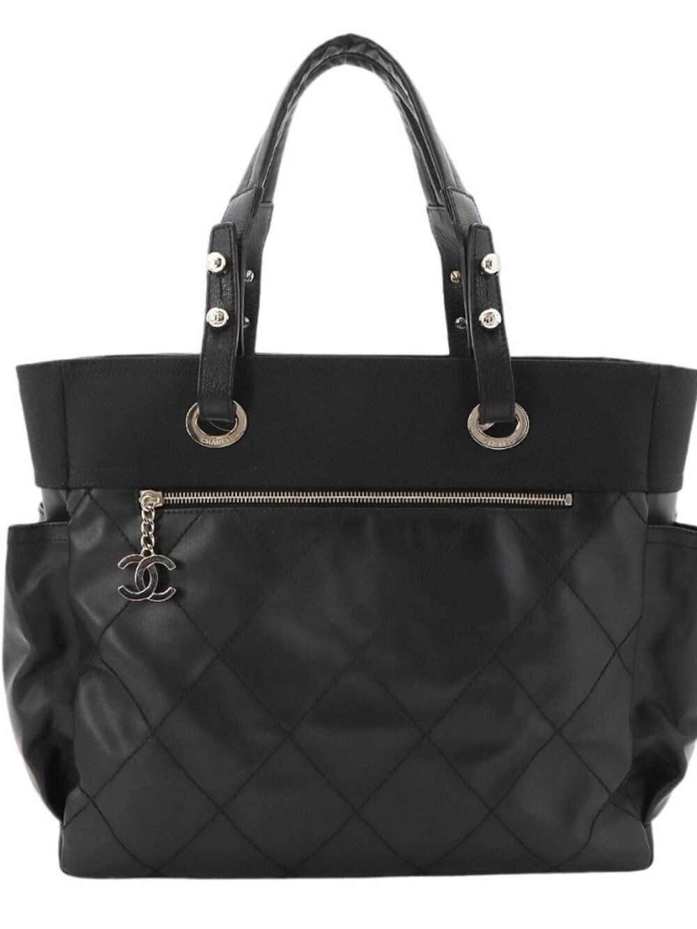 Chanel Paris Biarritz GM Tote Nylon Leather Black